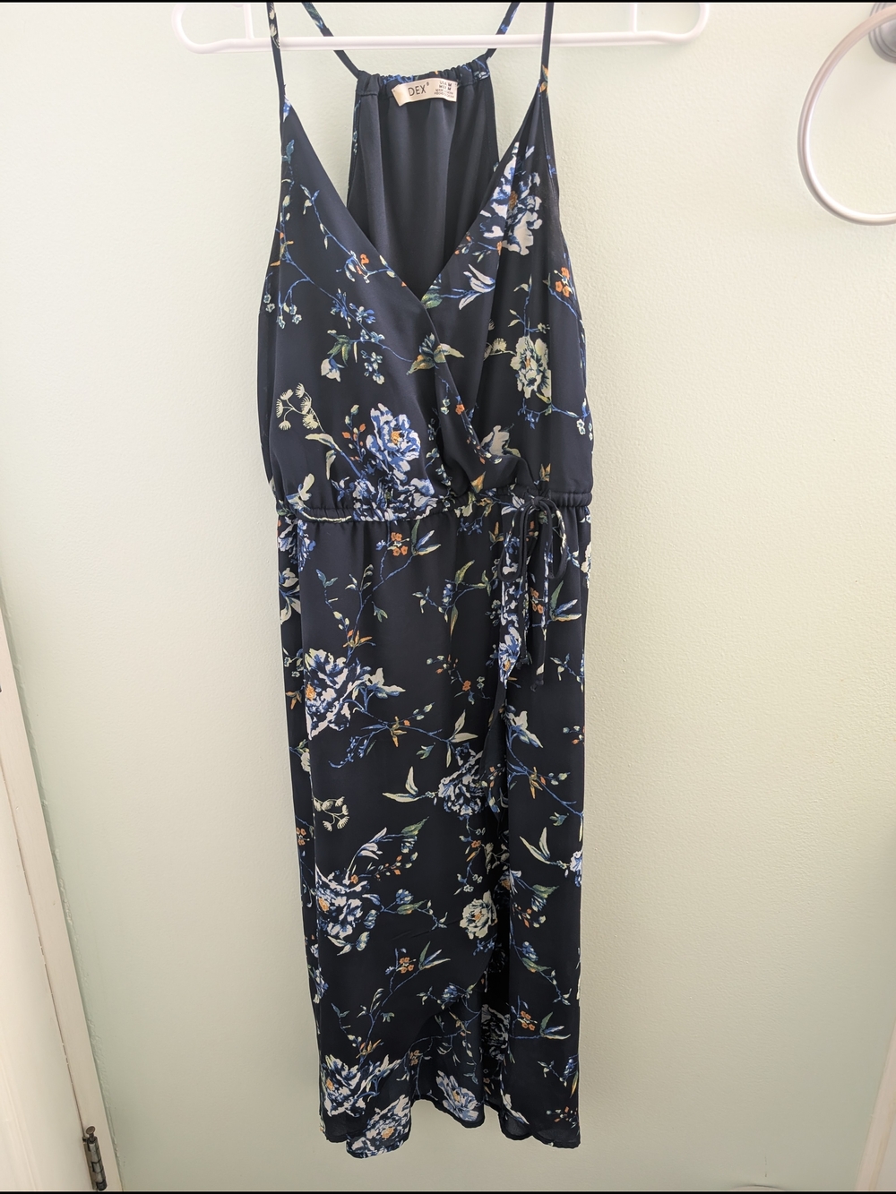 DEX Navy Floral Maxi Dress with Spaghetti Straps